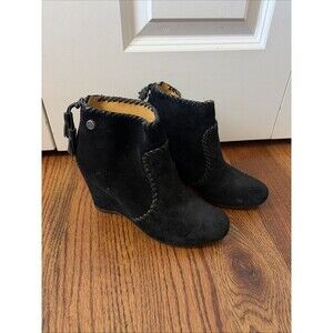 Bussola Ankle Boots Black Suede Zip Up Wedge Heel Size 7.5